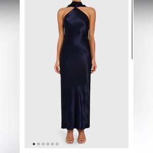 Amanda Uprichard Navy Blue Satin Dress